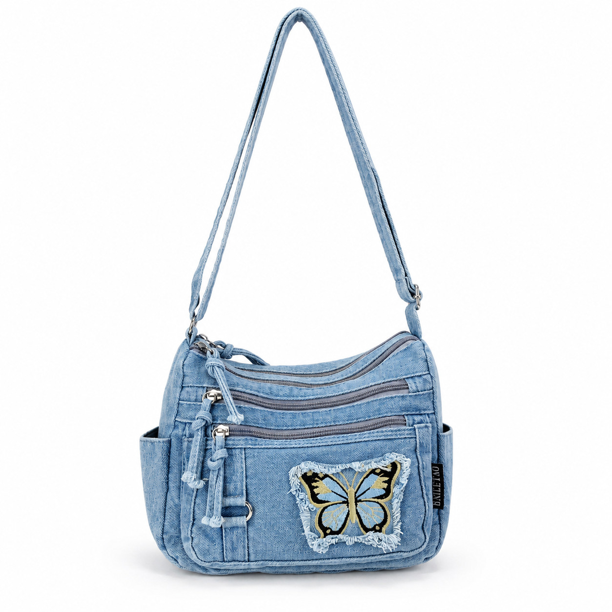Butterfly Denim Crossbody Bag Women Multi Pocket Shoulder Purse Casual Y2K Blue