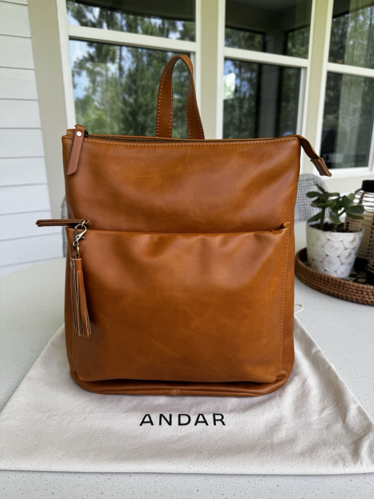 Andar Large Leather Backpack Cognac Full Grain Leather Travel Bag Addison