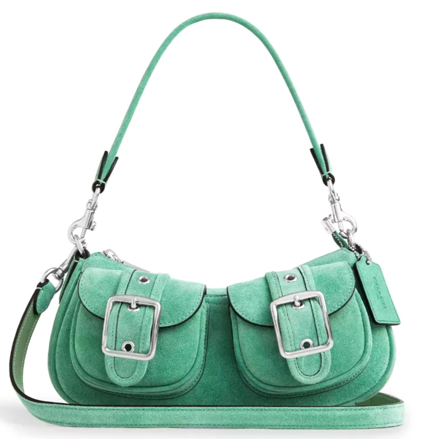 NWT Coach Ashton CDA95 Shoulder Crossbody Bag In MINT GREEN Suede Leather Silver