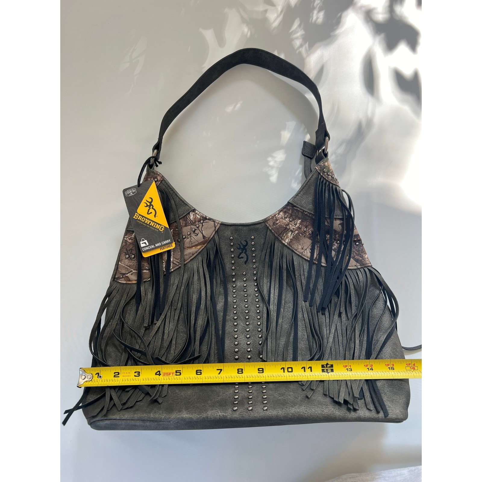 NWT Browning Fringe Camoflauge Studded Hobo Hand Bag Boho Western