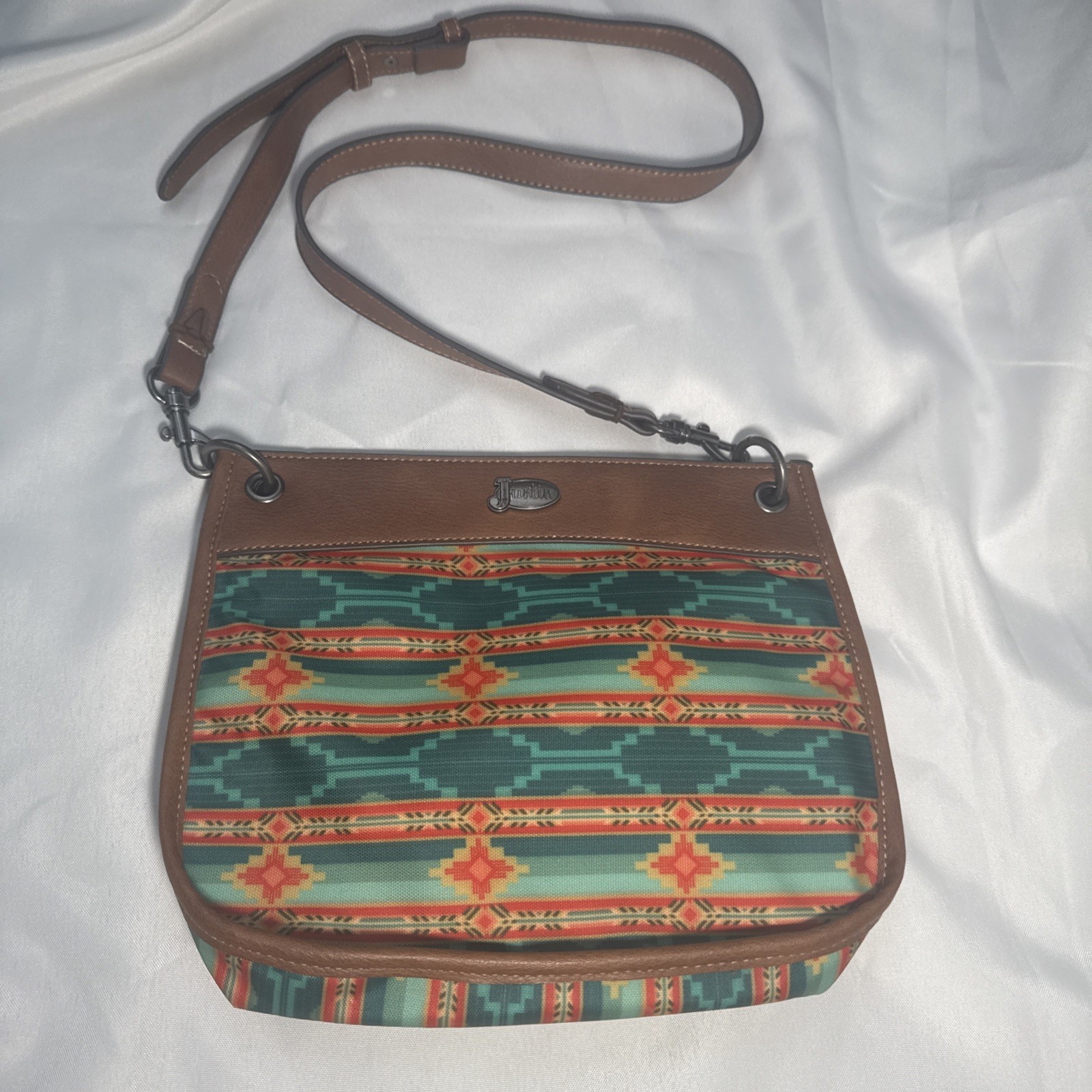 Justin Boots Aztec Southwest Western Print Fabric Leather Crossbody Purse