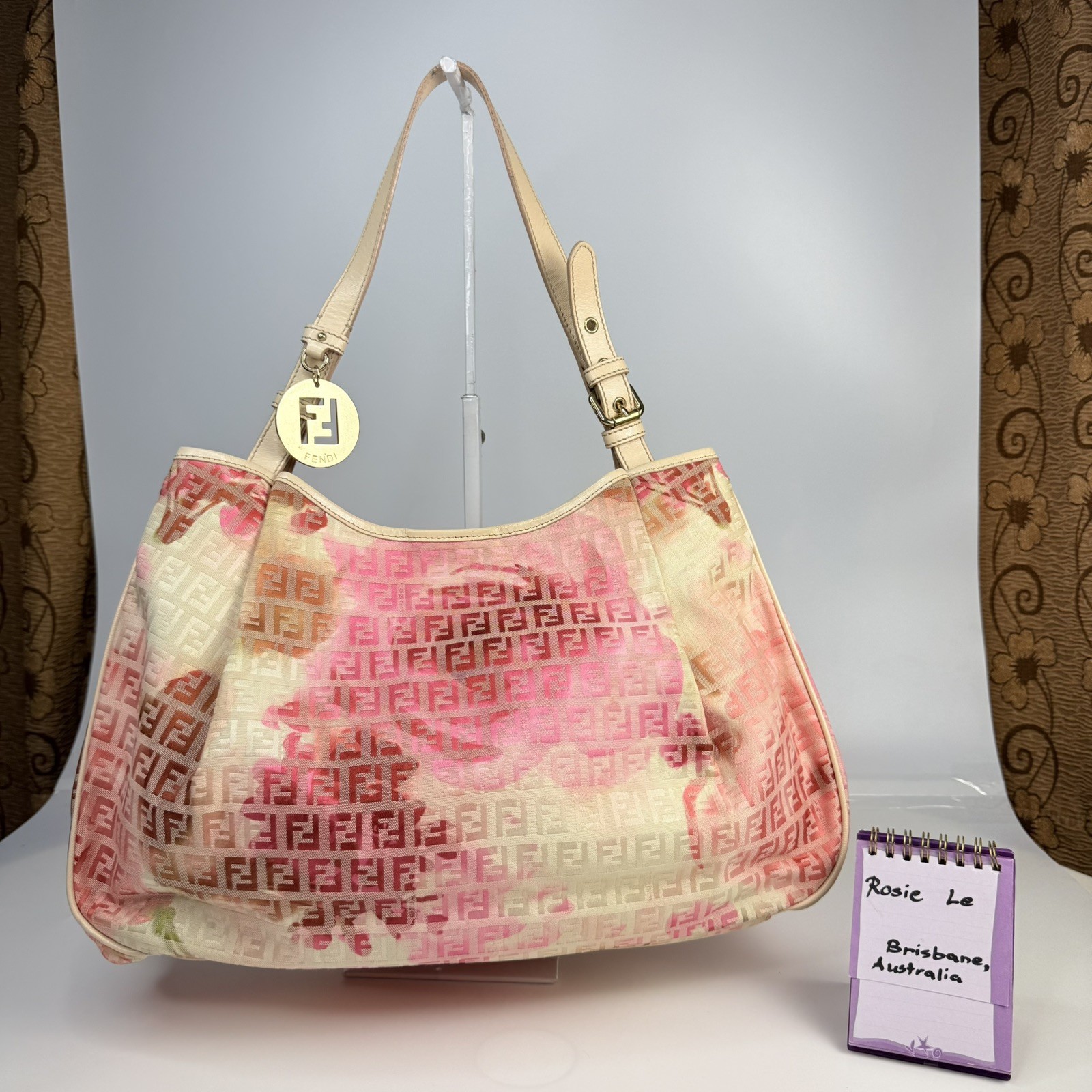 🌸 Authentic FENDI Chef Shoulder Bag Pink Floral Zucca FF Canvas 8BH220 🌸