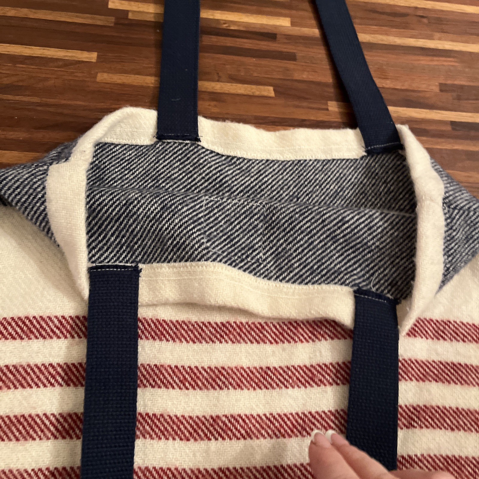 Faribault Woolen Mill Co. Strip Navy Red Cream Unstructured Wool Shoulder Tote