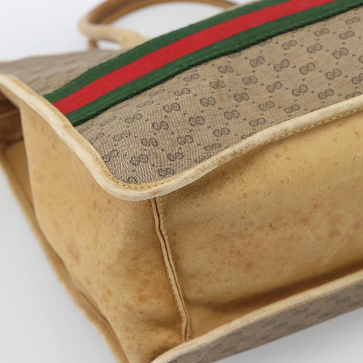 GUCCI Micro GG Supreme WebSherry Line Horsebit Bag PVC Beige Auth ti3965