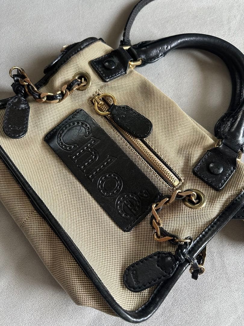 Chloe Harley 2WAY Canvas Leather Shoulder Bag W26cm10.2in H19cm7.5in D10cm3.9in