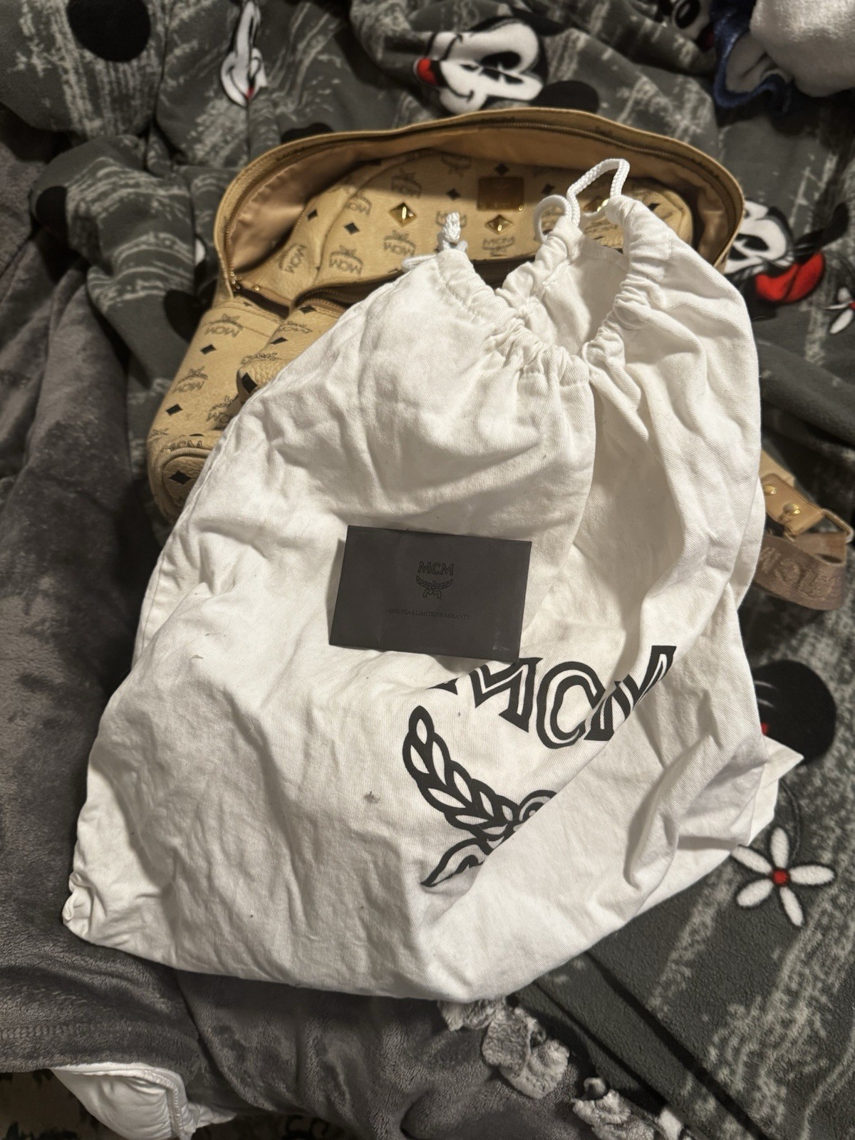 MCM Beige Studded Logo Backpack with Adjustable Strap, Dust Bag & Brand Card
