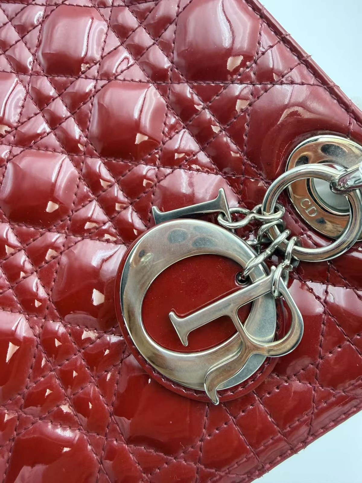 Christian Dior Lady Dior Burgundy Patent Leather Medium Lady Dior Bag USA