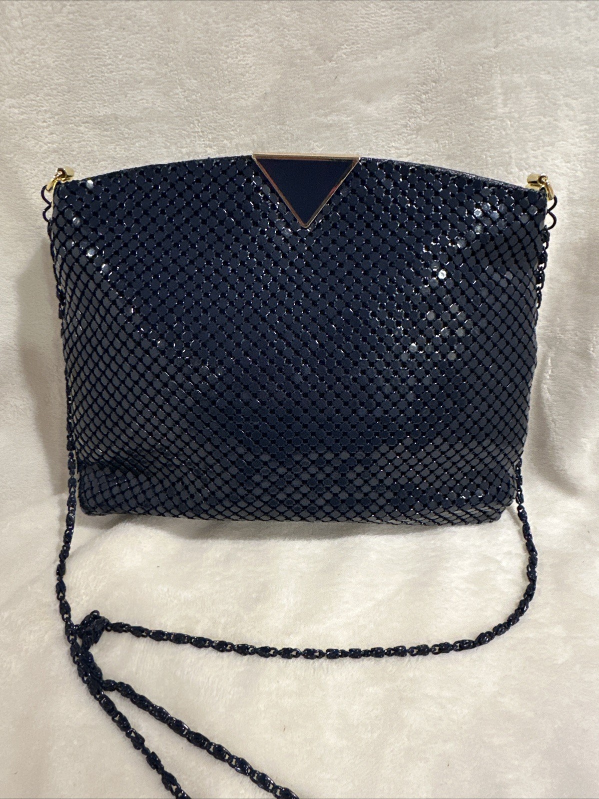 Y&S Original metal clutch with chain shoulder strap,indigo blue metallic scales