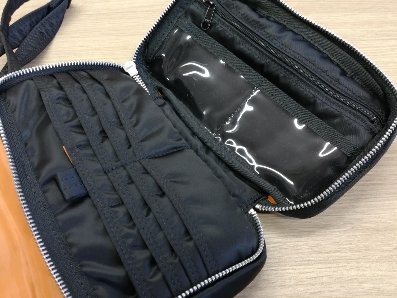 Porter Yoshida and Co Tanker Shoulder Bag Black Nylon Orange Lining Japan