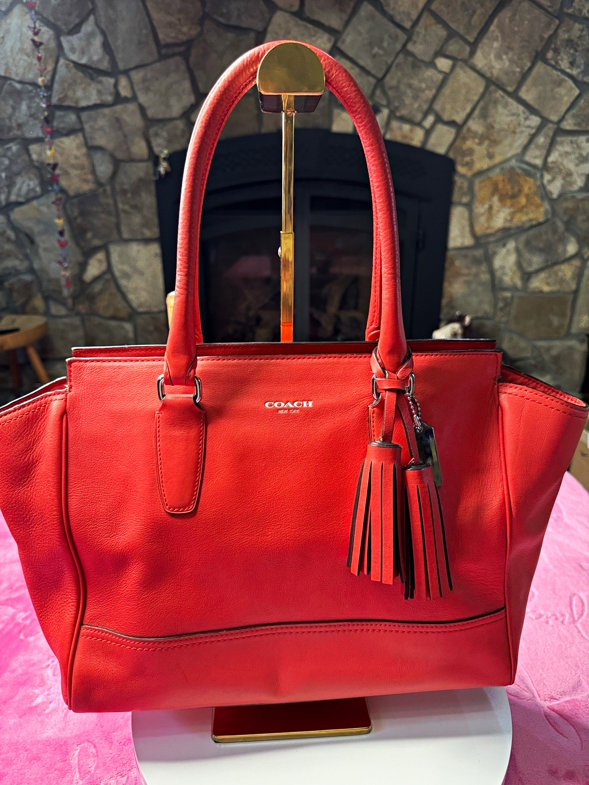 Coach 19890 Madison Phoebe Coral Leather Shoulder Bag Silver Hardware Dust Bag