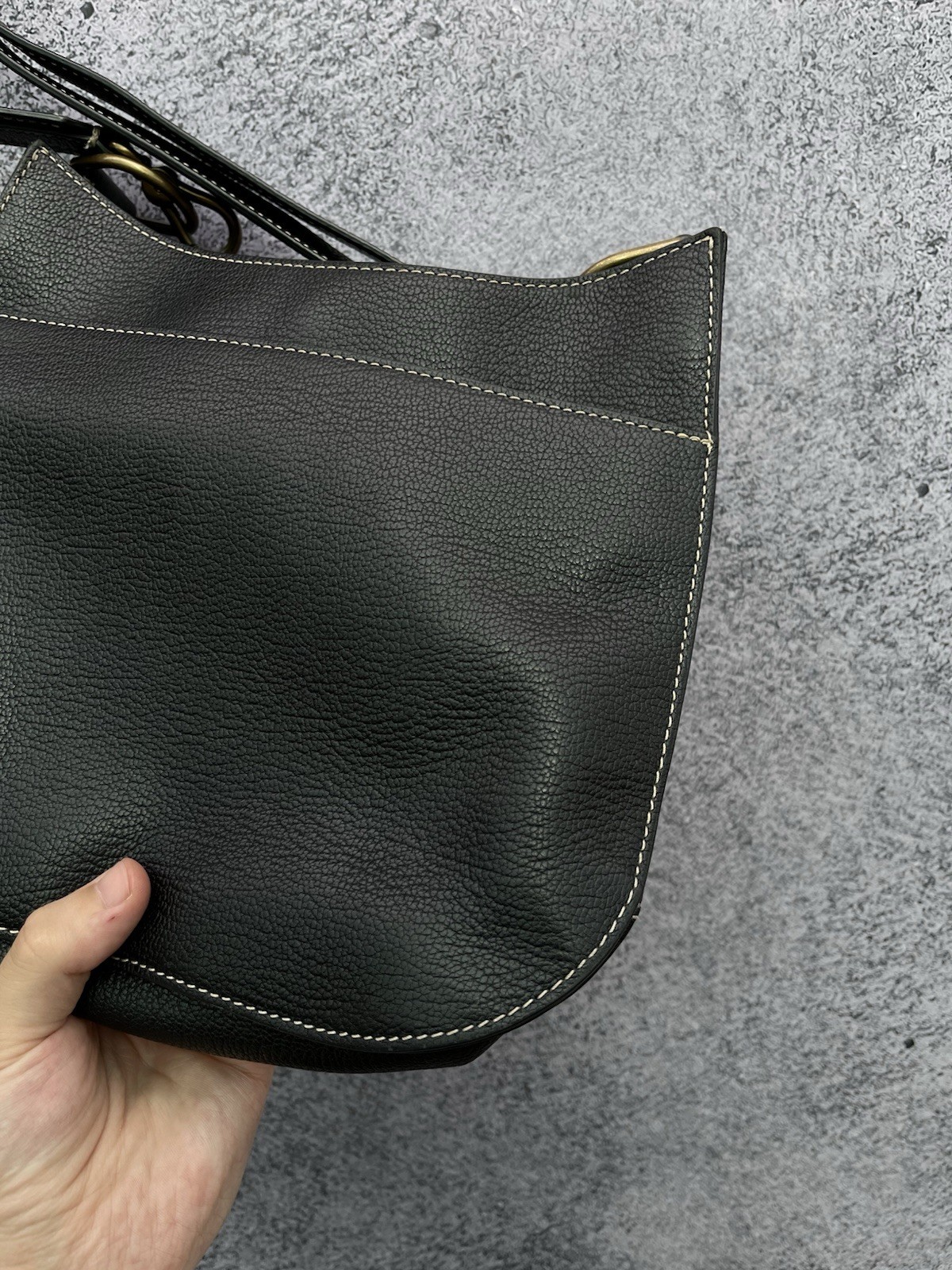 Lauren Ralph Lauren Black Pebbled Leather Crossbody Convertible Bag Millbrook