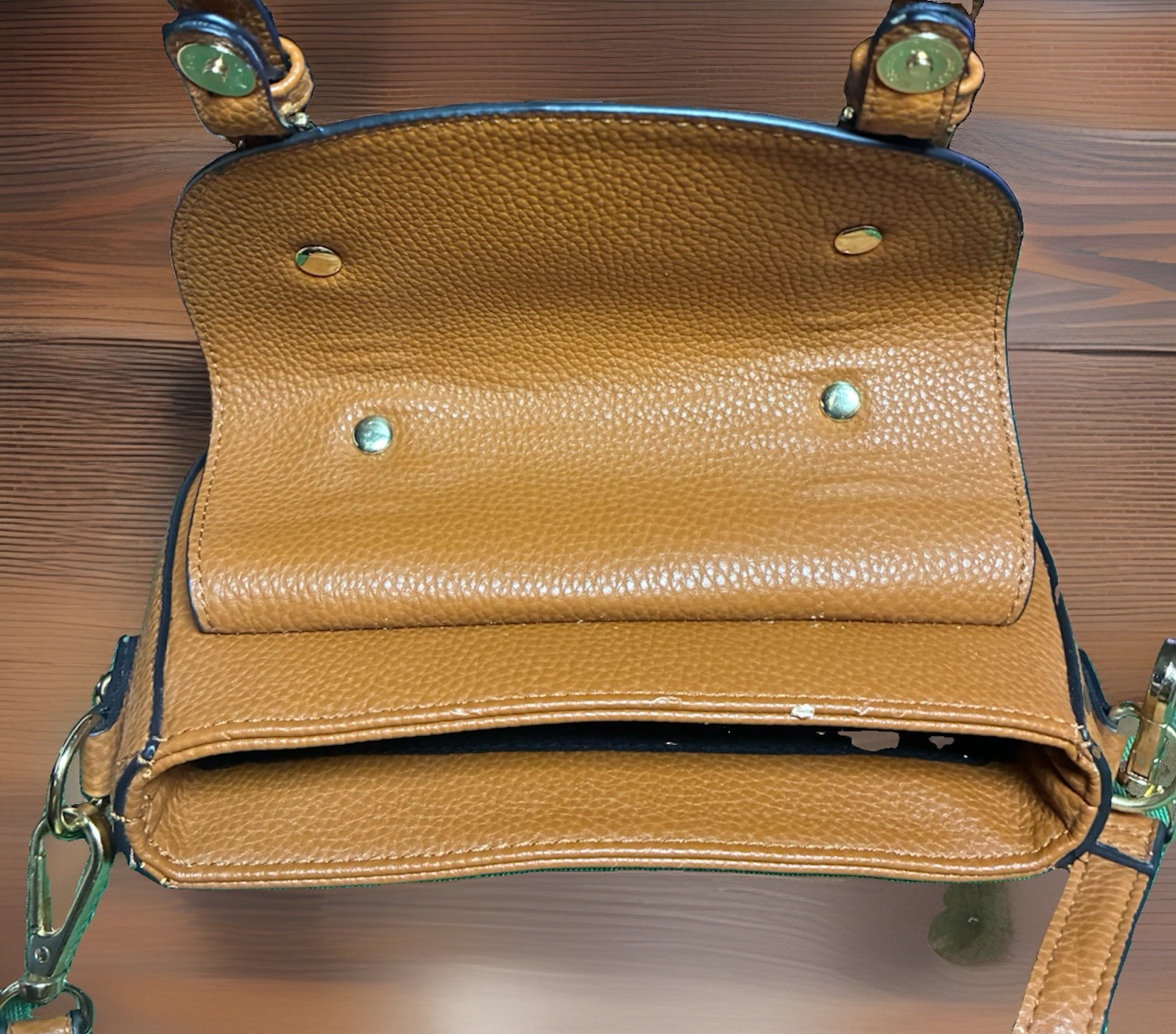 Brown/Tan Pebbled Flap Crossbody Bag w/ Buckle Closure & Detachable Strap