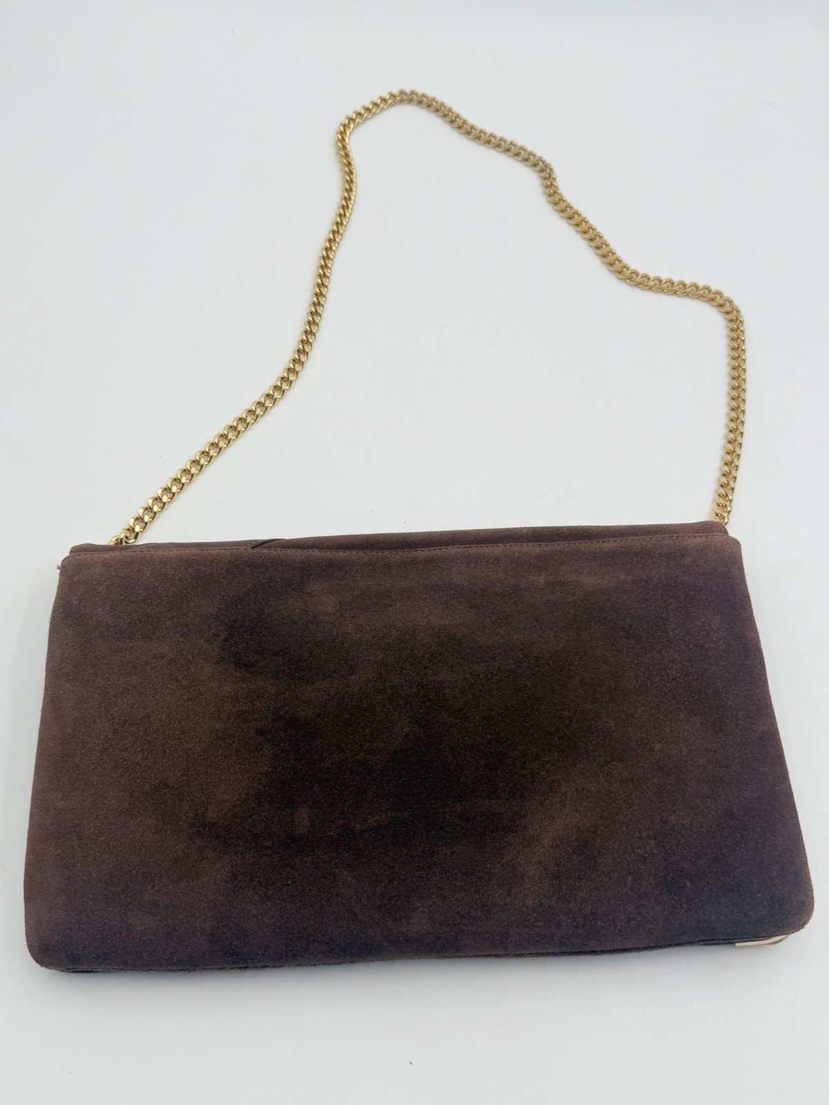 Vintage Susan Gail Brown Suede Shoulder Bag Gold Chain Purse 80s Glam