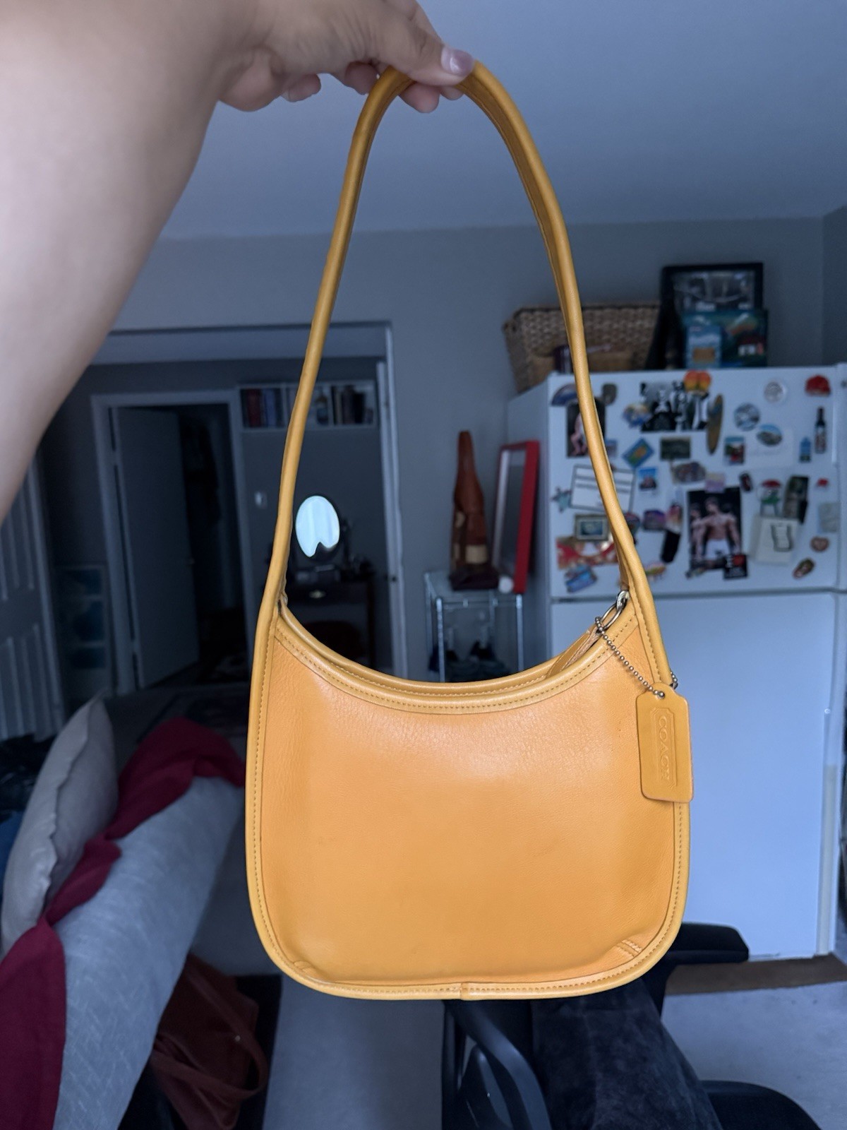 Vintage COACH #9020 Yellow Ergo Mini Zip” Shoulder Bag – 90’s Full-Grain Leather