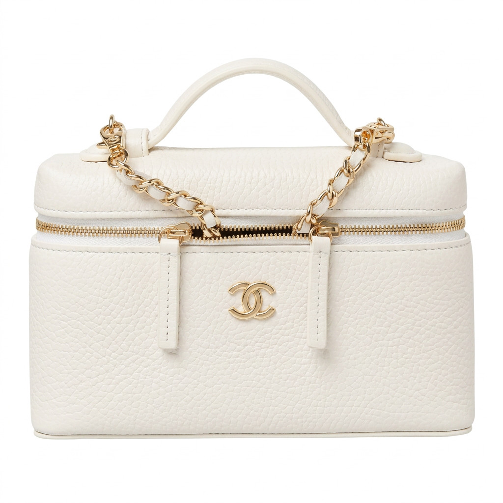 CHANEL Calf leather small tote crossbody women’s white 7.7×2.0x6.7 in