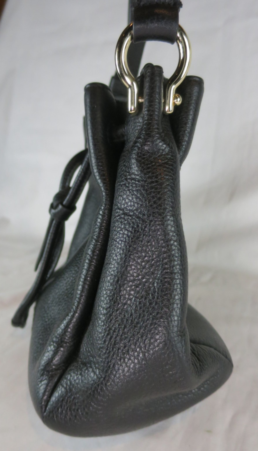 Cole Haan Grand Series Black Pebbled Leather Small Bucket Shoulder Cross Purse