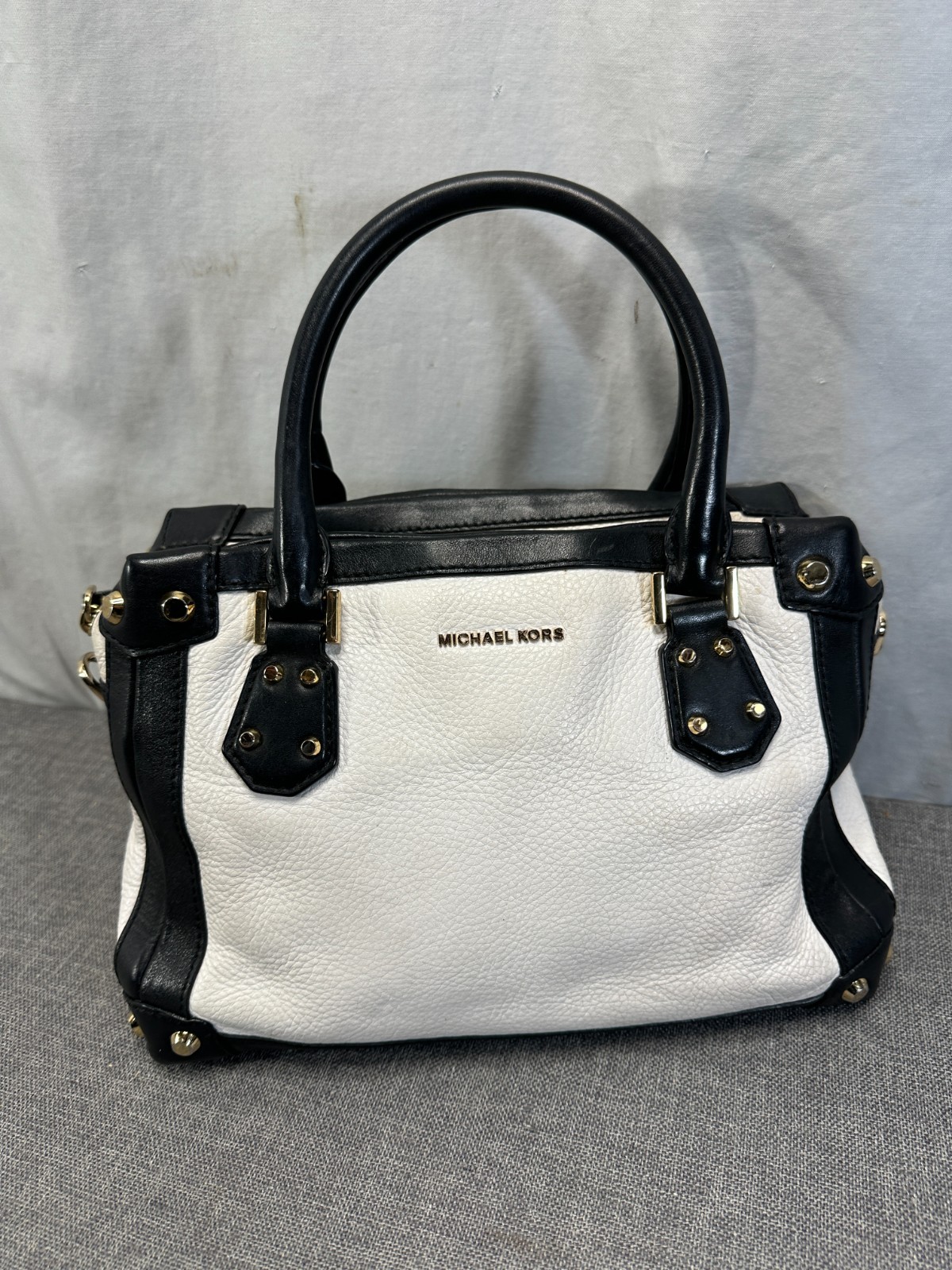 Michael Kors Taryn Medium Satchel Soft Leather Black/White Purse Nice!