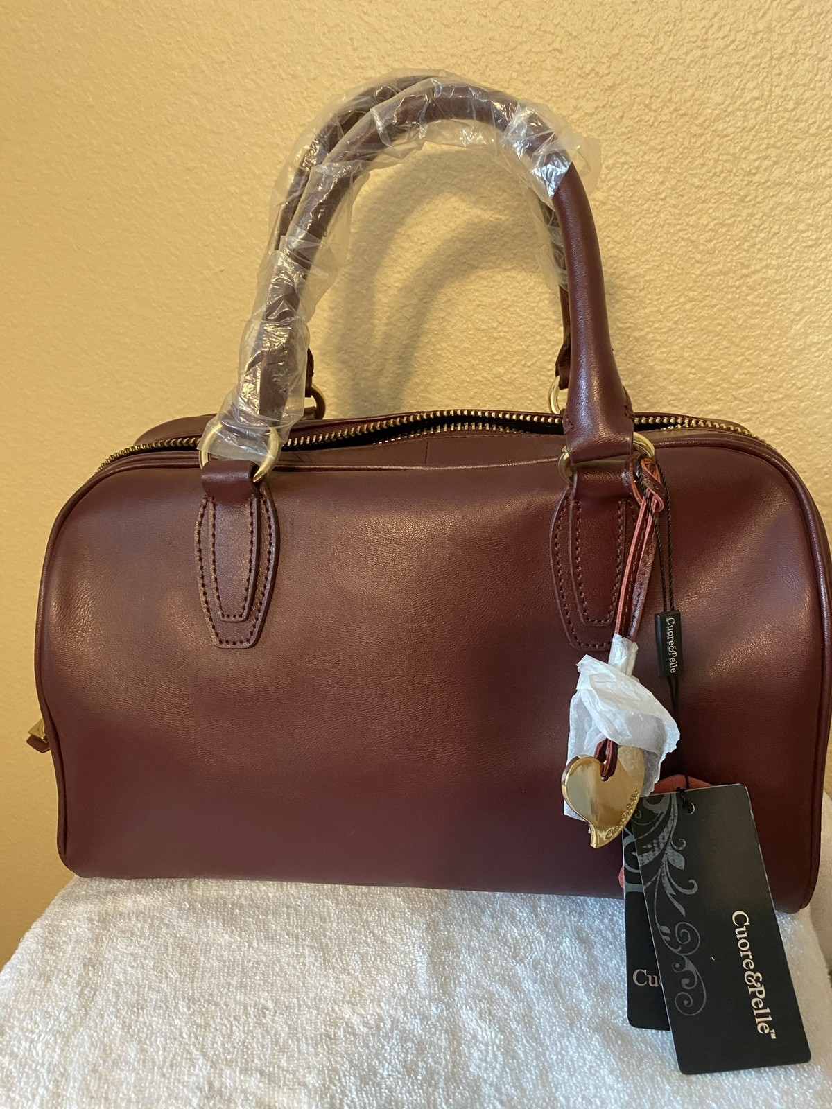 CUORE And PELLE Celeste Satchel Purse Handbag Shoulder LEATHER BURGUNDY NWT