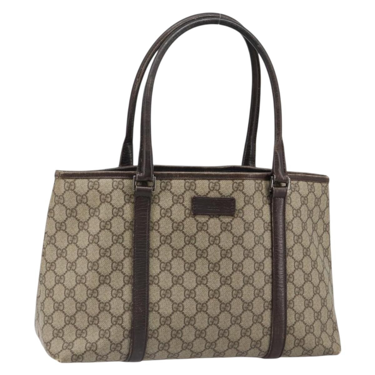GUCCI GG Supreme Tote Bag PVC Beige Silver 114595 Auth 187099