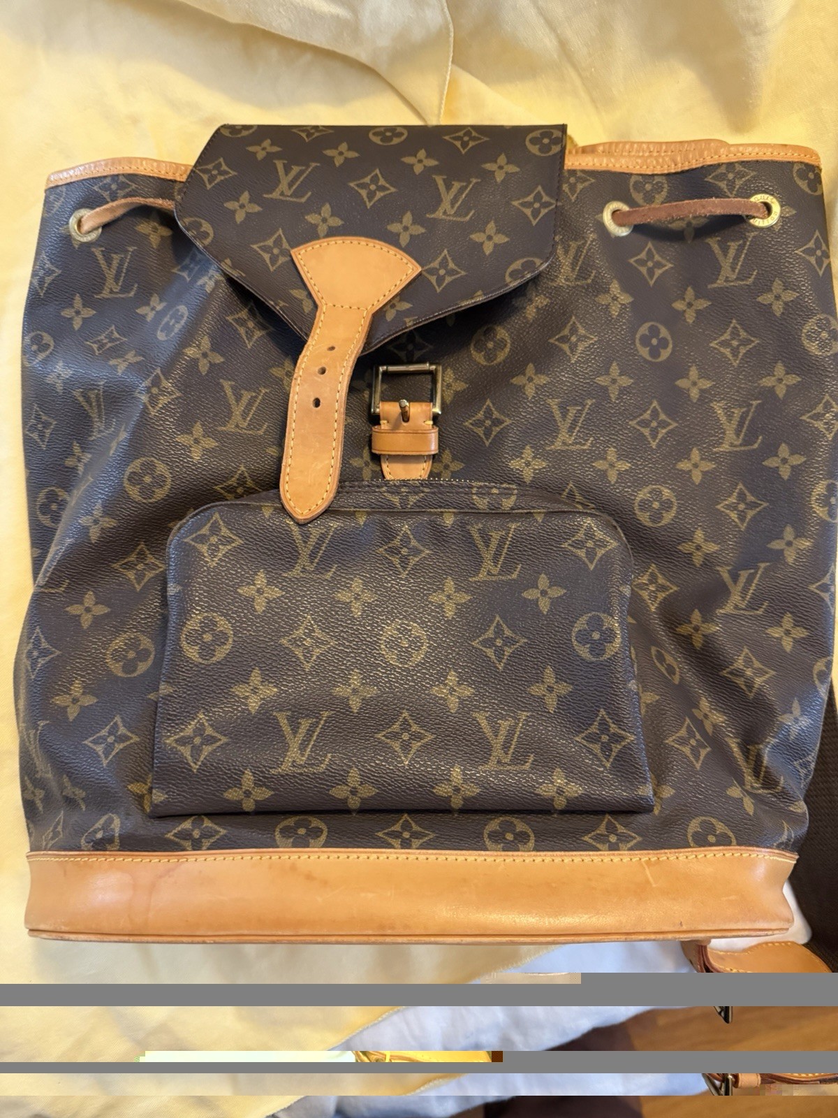Louis Vuitton Montsouris GM Monogram Brown Backpack Front Zip Pocket Drawstring