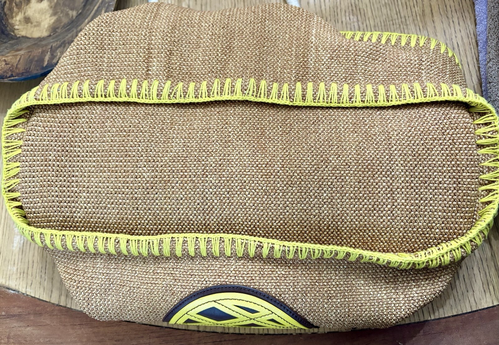 Tory Burch Large Straw Tote Pineapple Applique Rope Handles Lined Pockets
