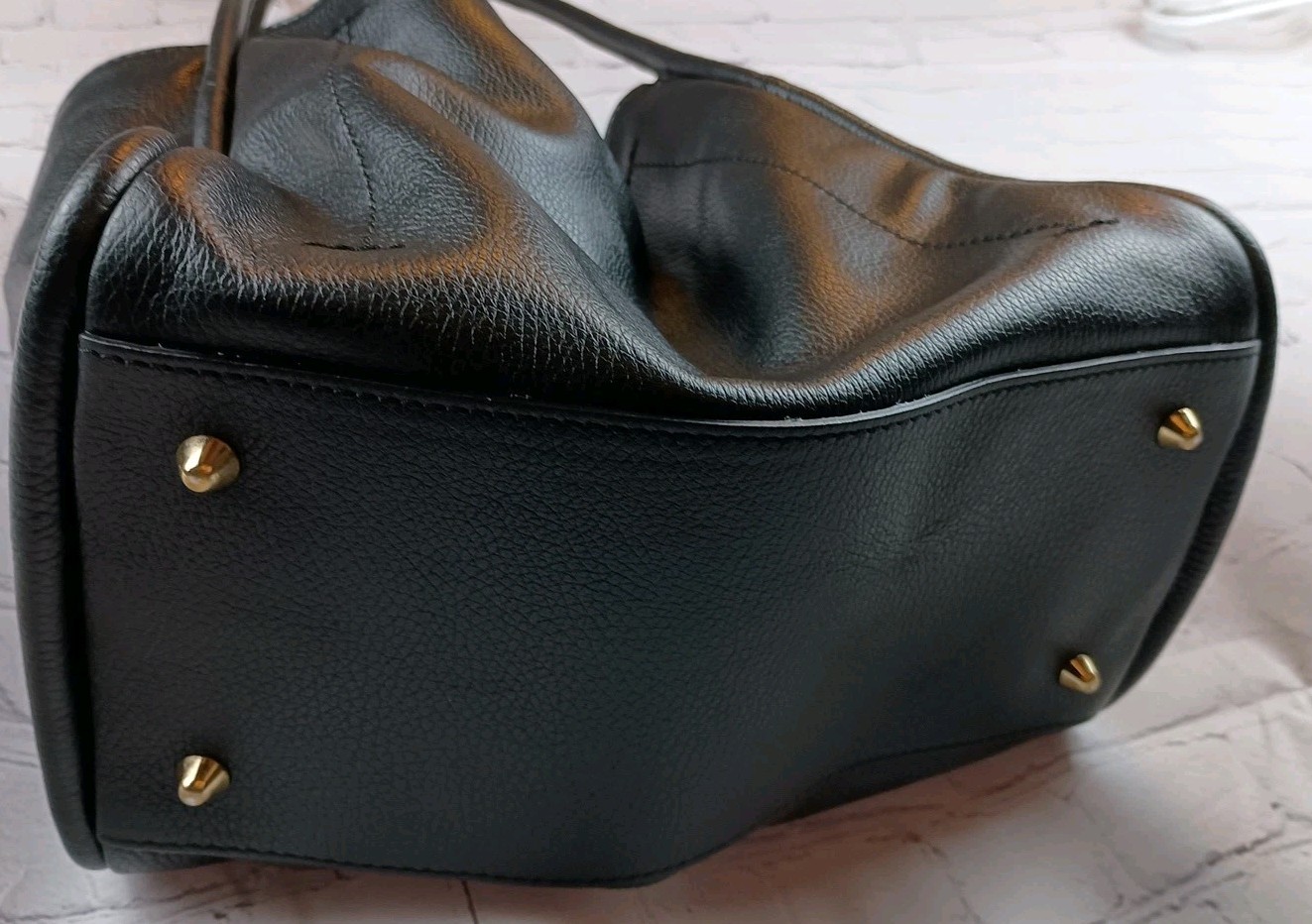 Divina Firenze Black Pebbled Leather Shoulder Tote Bag Made In Italy