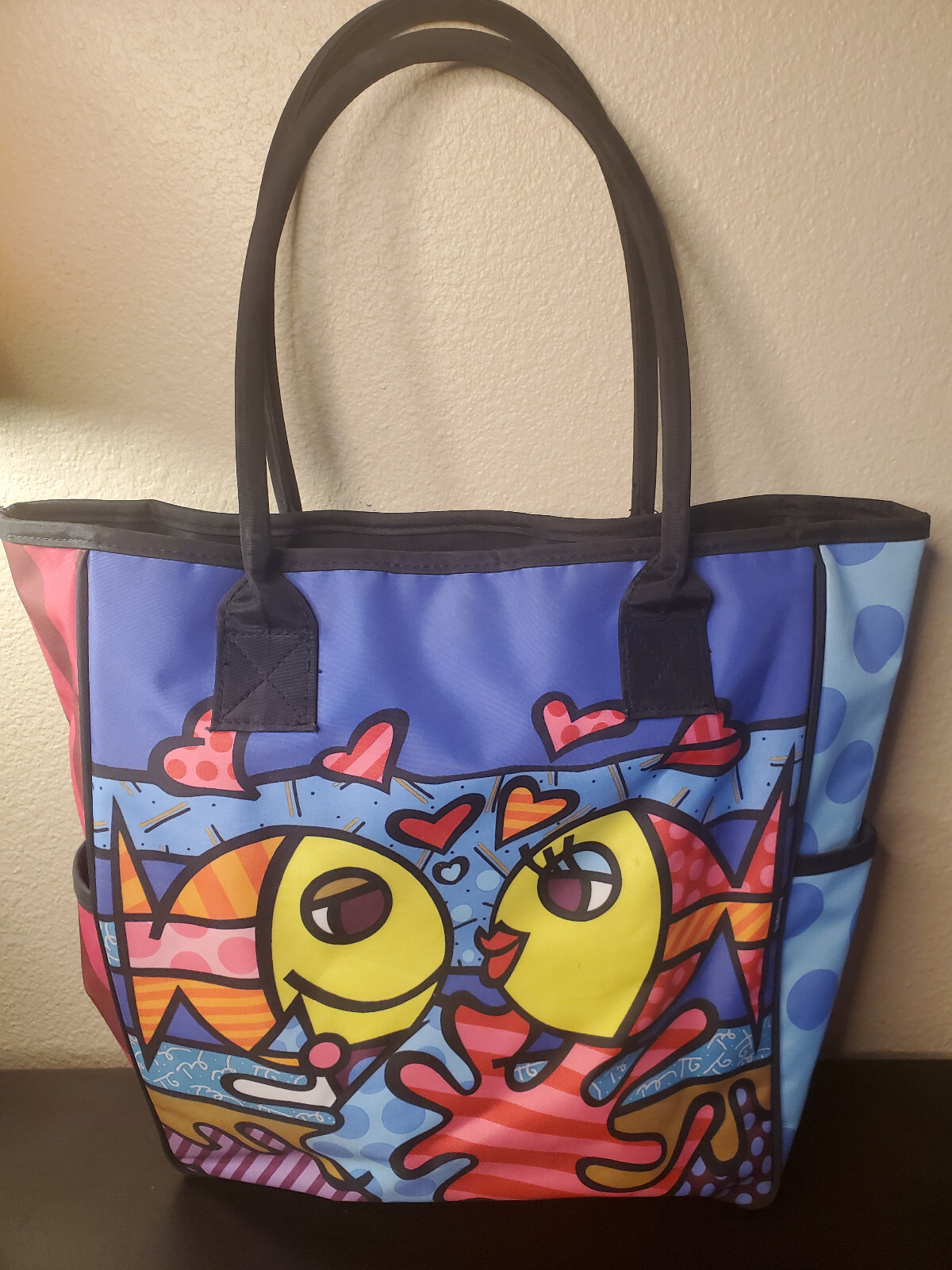 2010 Romero Britto Deeply in Love Kissing Fishes Tote Bag