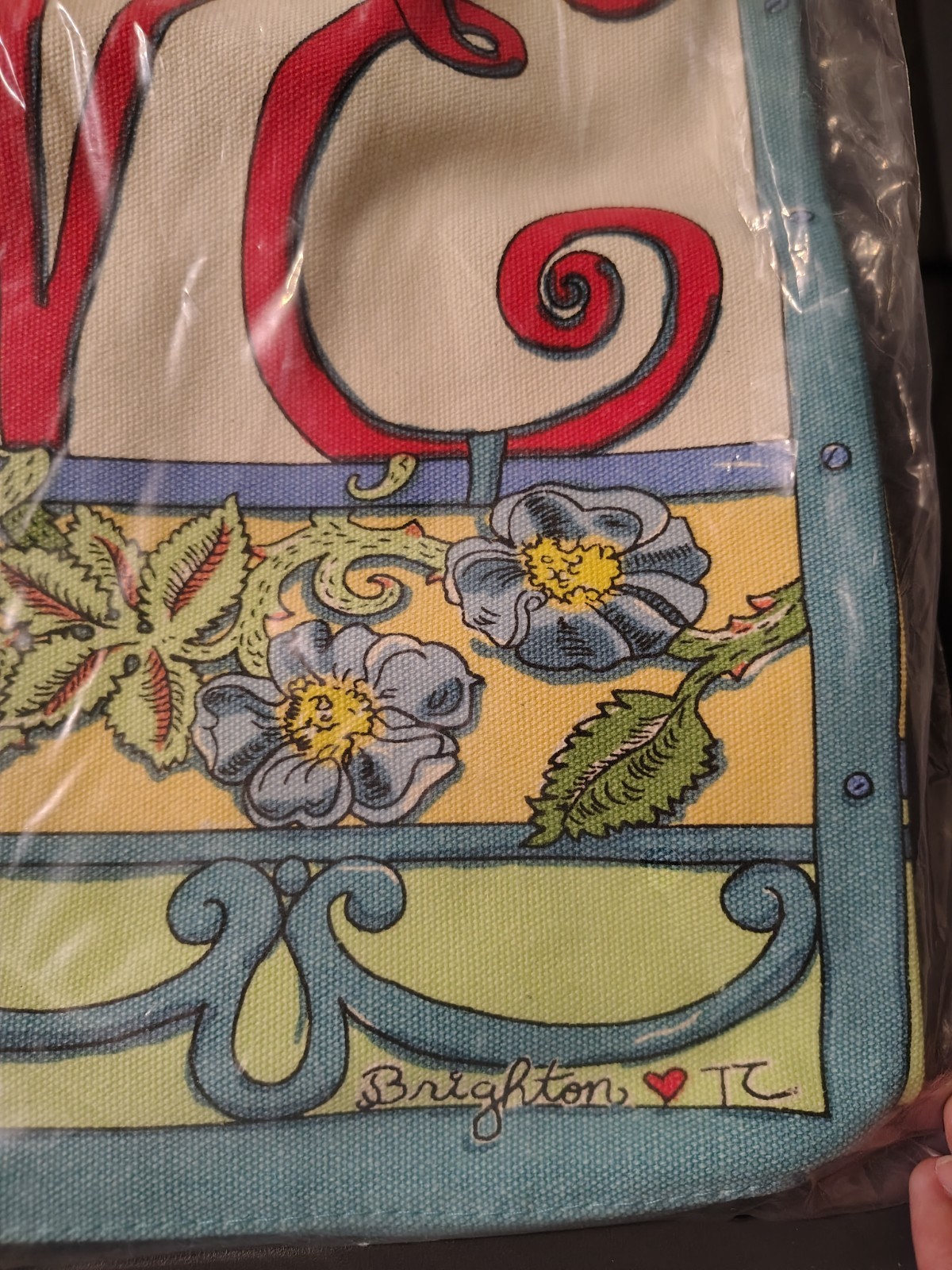 Brighton LOVE Tote Bag Red Green Embroidered Shoulder Handbag Vintage-Inspired