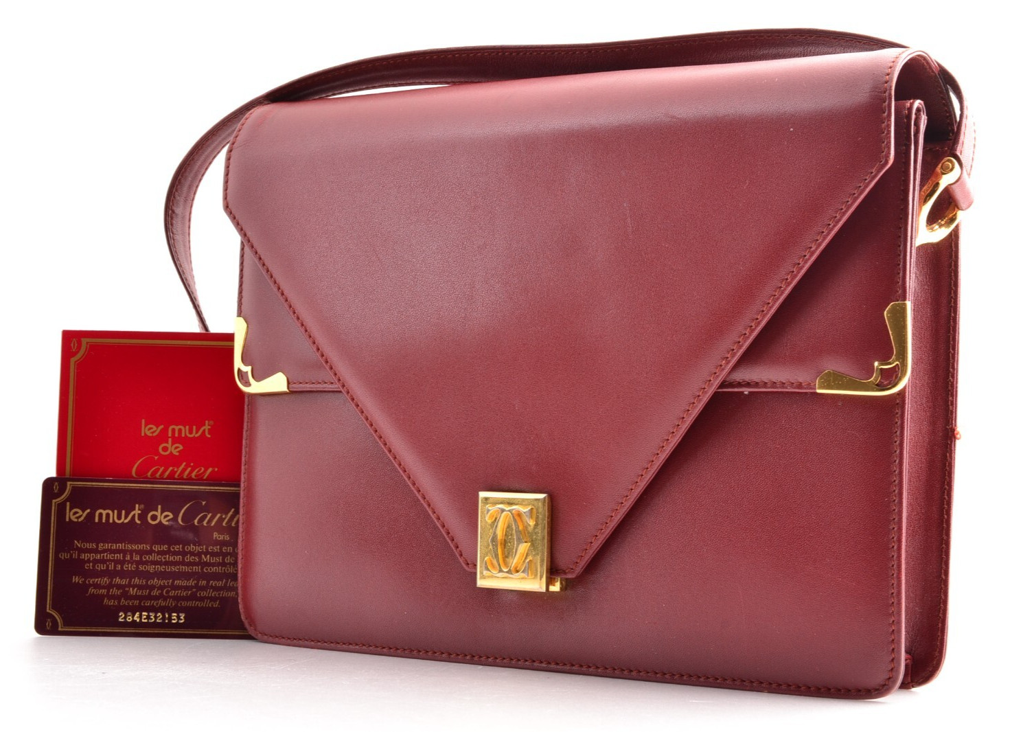 Cartier Must de Cartier Vintage Shoulder Bag Bordeaux Crossbody w/Auth Card