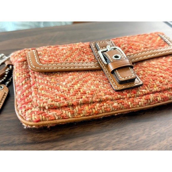 Coach Soho Orange Tweed Herringbone Wristlet Clutch With Hangtag Vintage Y2K 00s