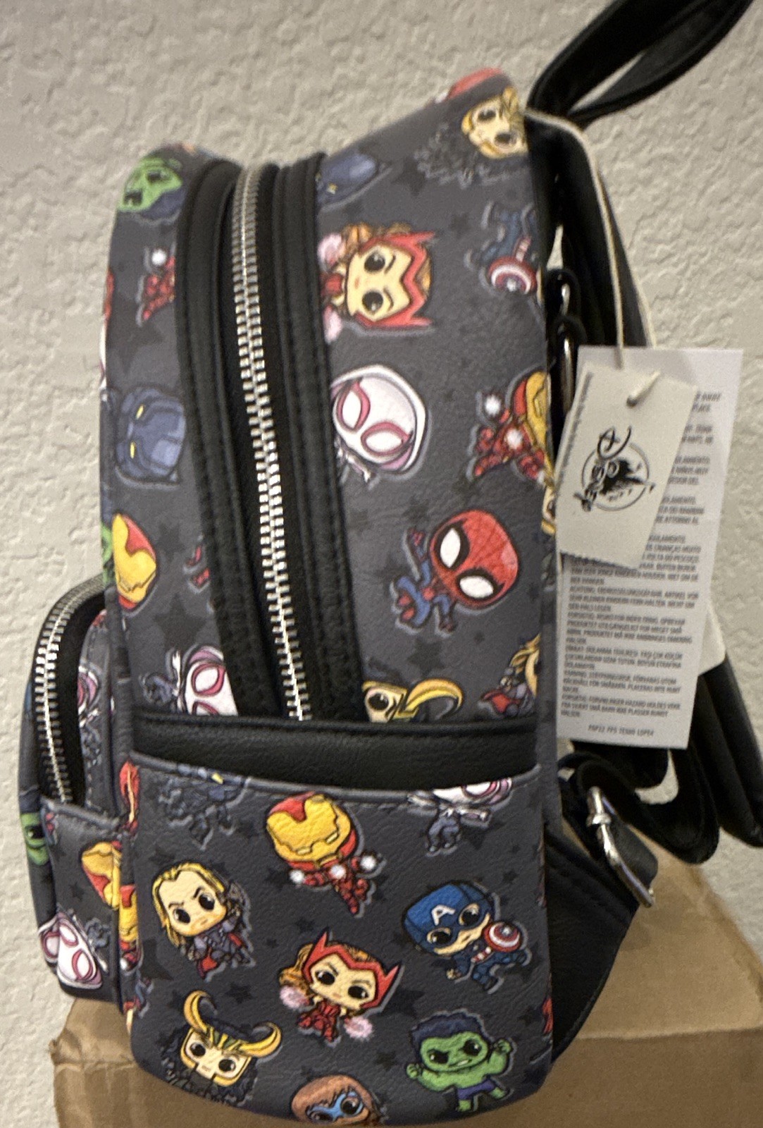 Loungefly Marvel Avengers Mini Backpack Character Print Black/Multicolor Pockets