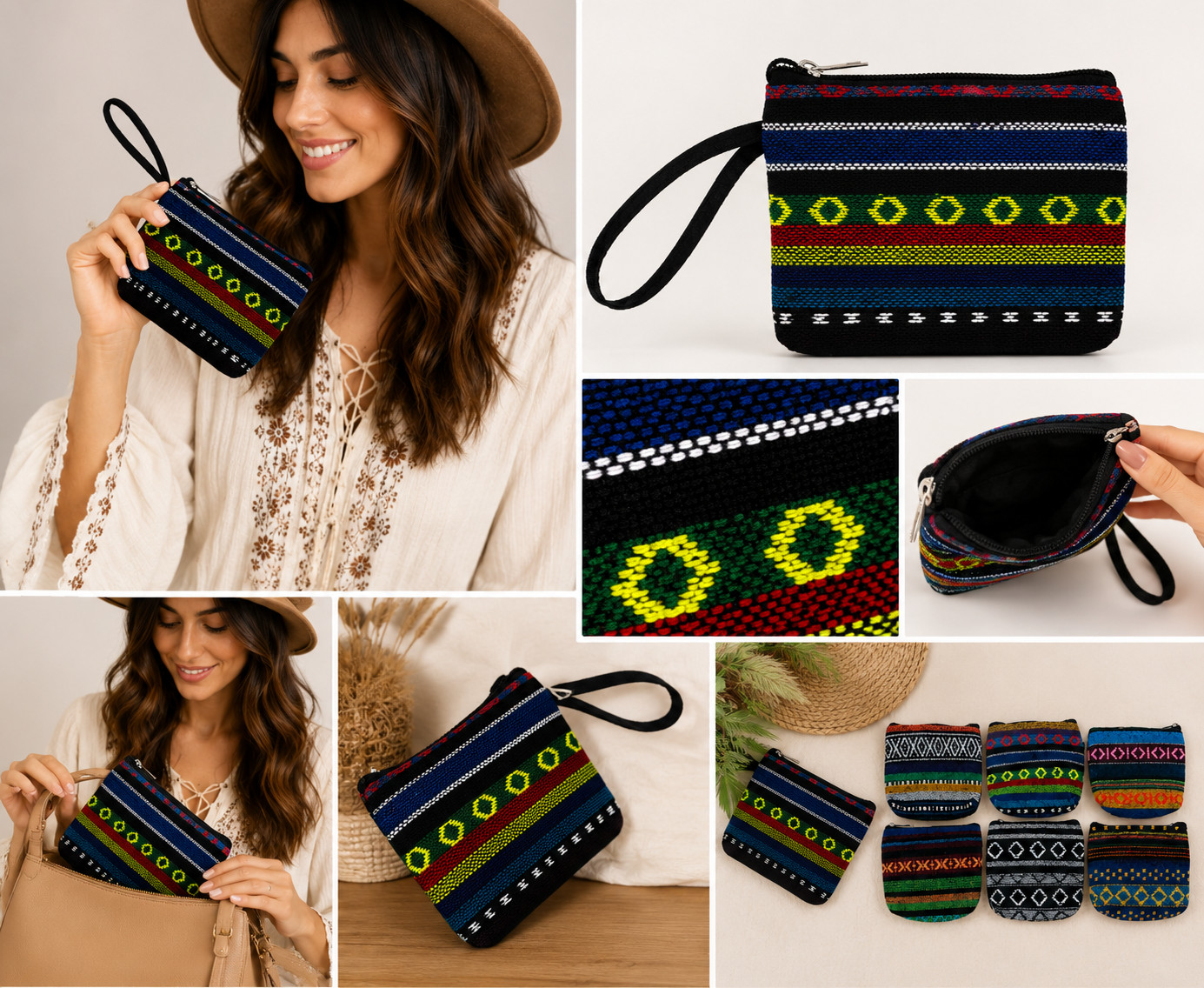 6 PCS Women’s Bohemian Wristlet Style Coin Purse Key Chain Case Bag Purse Lot