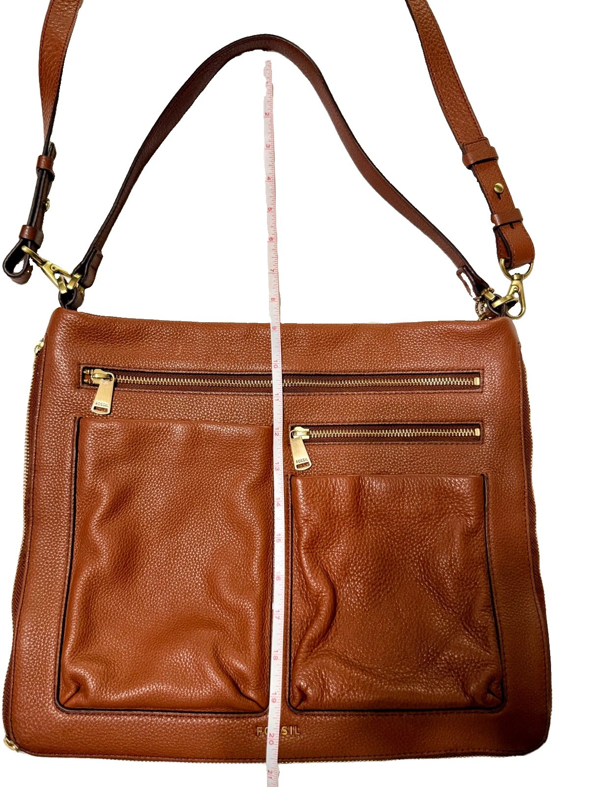 Fossil Piper Bot Toaster Leather Double Zip Crossbody Brown Shoulder/Hand Bag