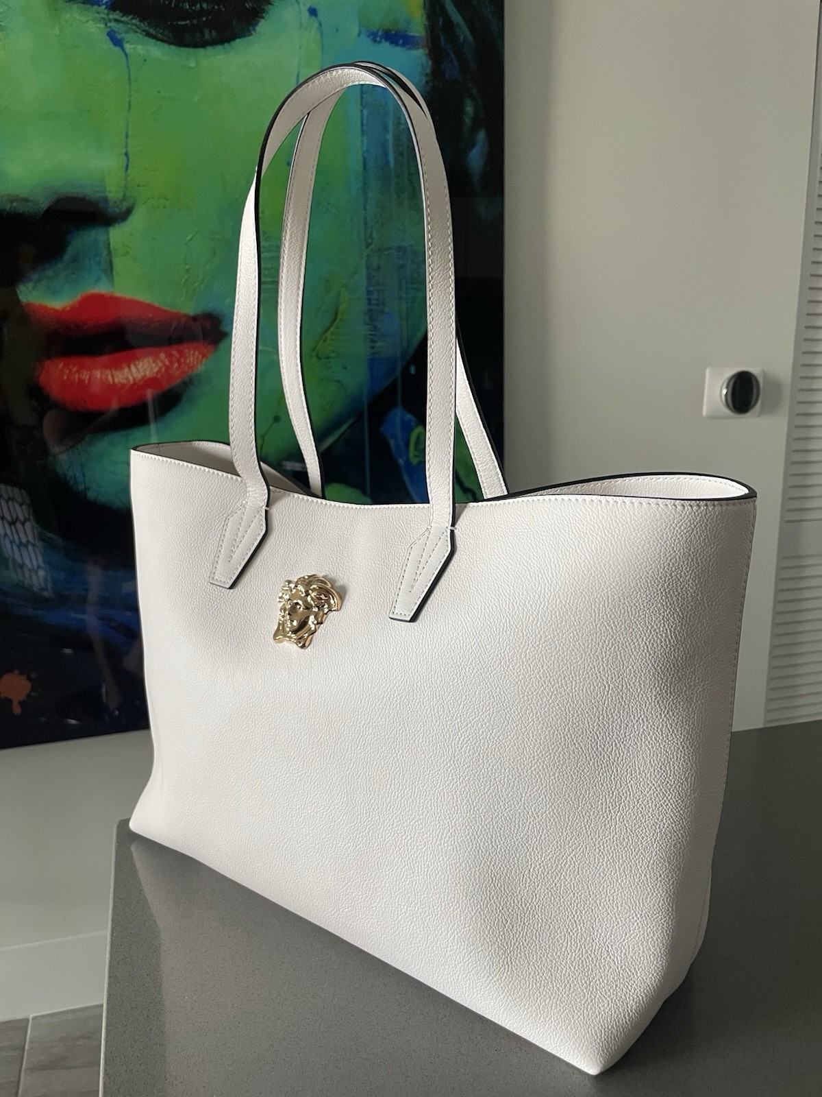 Versace Tote Bag Calf Leather White Gold Medusa 1015533 NWT $1875