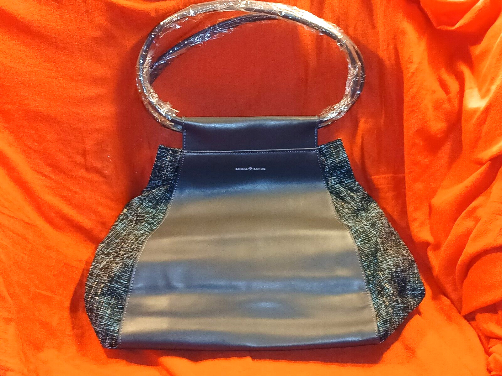 Cavana Canvas NY Dark Gray Leather & Ramie Cotton Fabric Purse NWOT