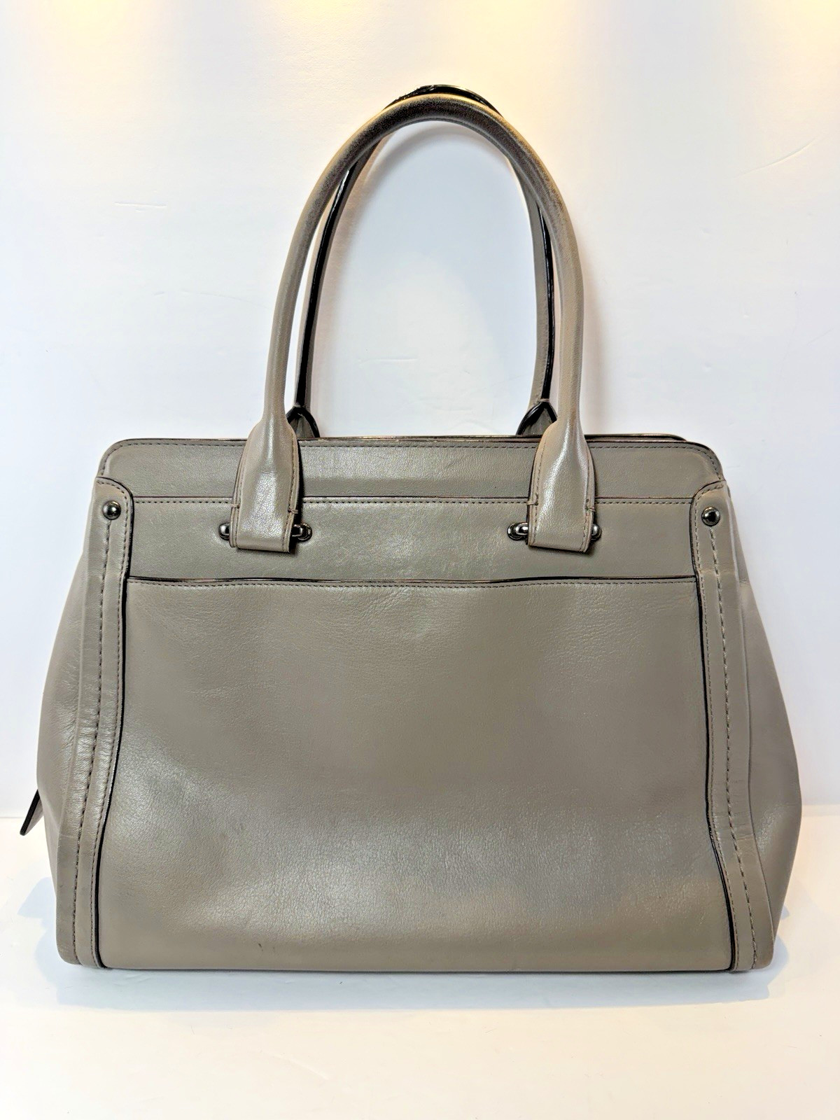 2015 COACH Taupe Grey Beige Leather SWAGGER FRAME SATCHEL Shoulder Purse #37182