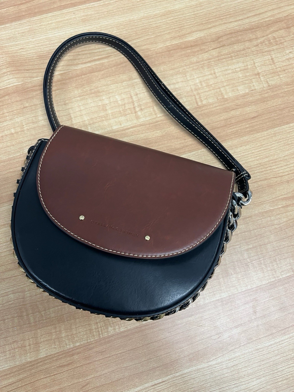 Stella McCartney Frayme Small Flap Bag Bicolor Eco Alter Mat Black Brown Gold