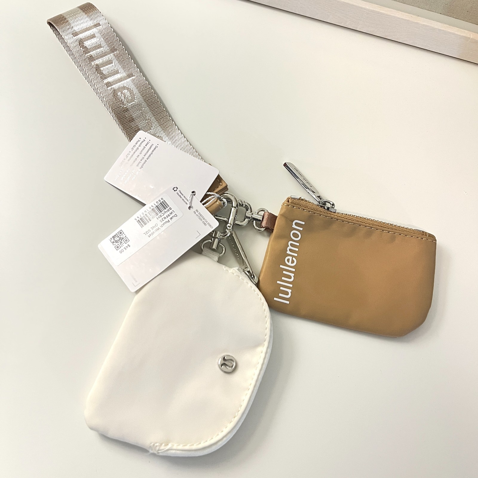 NWT Lululemon Dual Pouch Wristlet Tan/Ivory