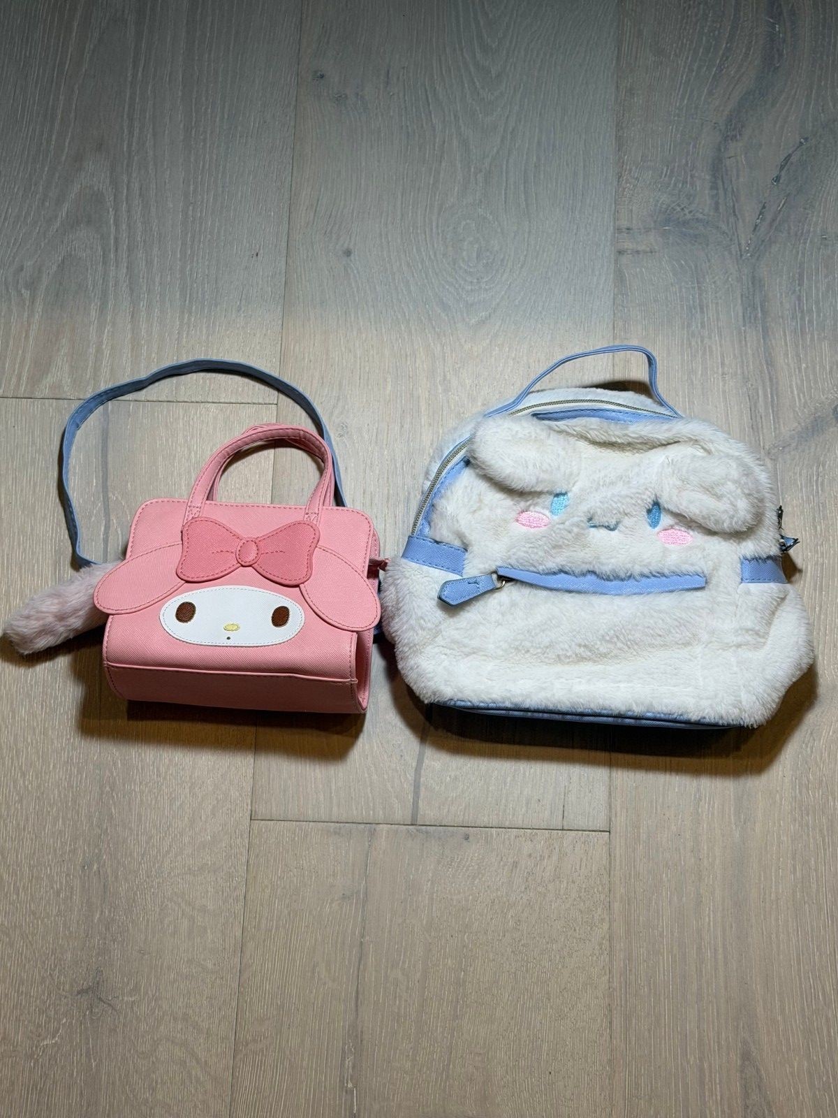 Cute Pink and White Plush Character Crossbody Bags Set