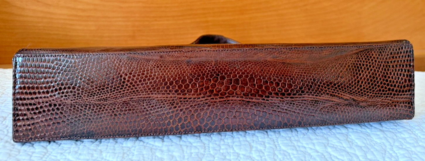 Vintage Genuine Lizard Skin Handbag Top Handle 12.5” Tan Interior 1950s/60s