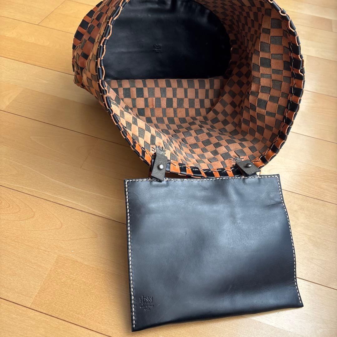 HENRY CUIR Woven Basket Tote Bag Handbag in Brown x Black USED Good Condition