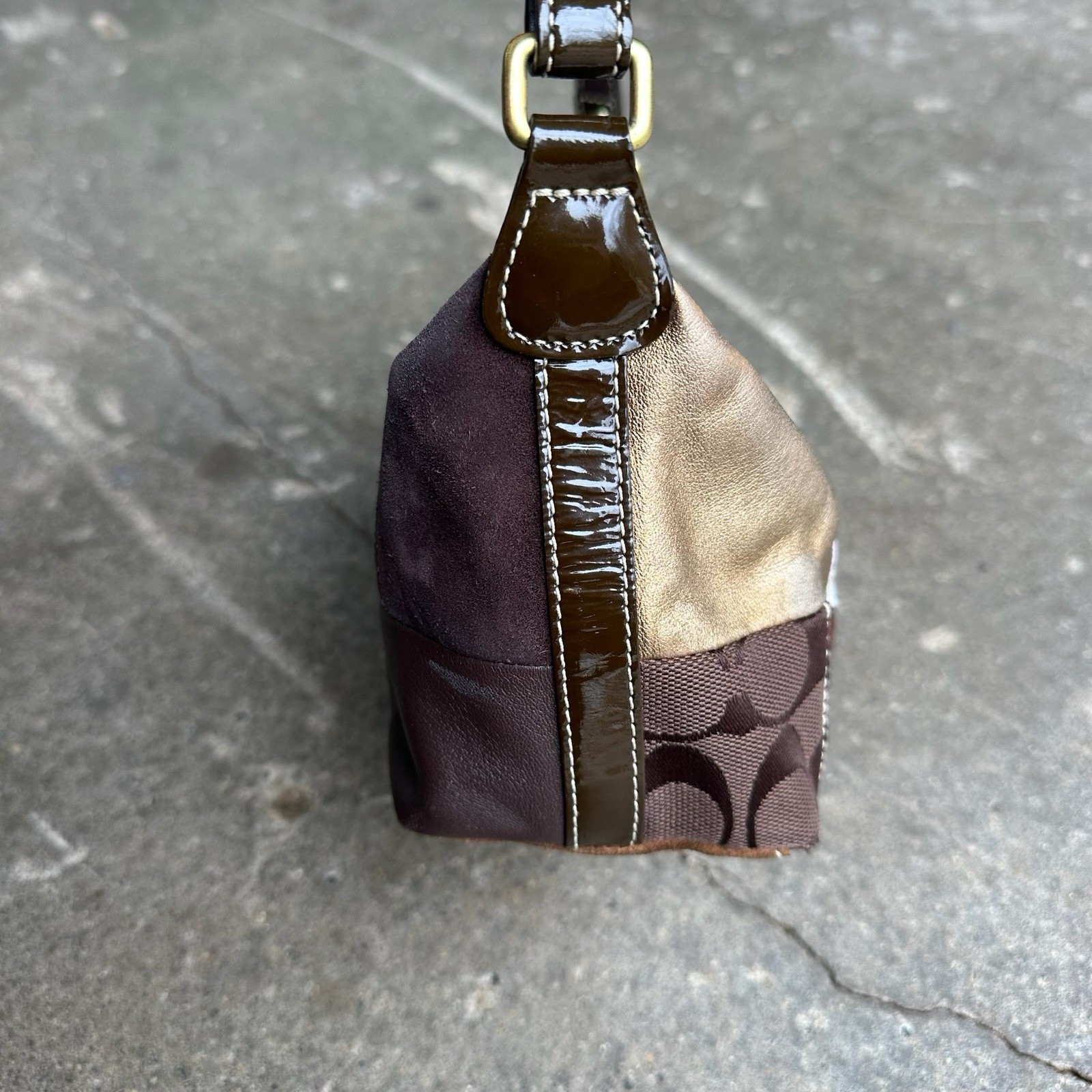 Coach Patchwork Small Hobo Shoulder Bag Brown Purple Leather Suede Y2K G2U
