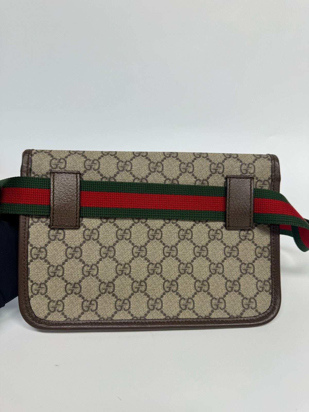 Gucci Neo Vintage GG Supreme Tiger Head Belt Bag Web Strap Beige Ebony Crossbody
