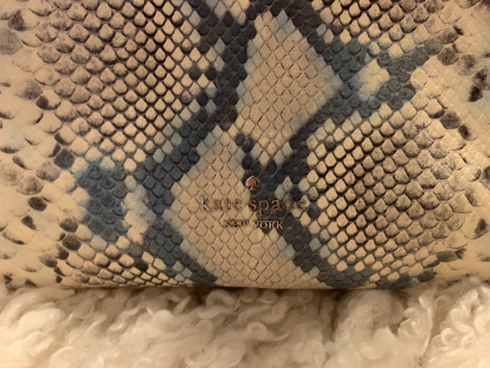 NWT Kate Spade Leila Snake Embossed Medium Triple Compartment Shoulder Bag Blue