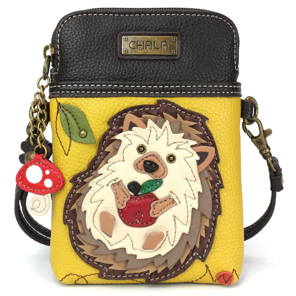 NEW CHALA MUSTARD YELLOW HEDGEHOG CELL PHONE CROSSBODY PURSE ADJ STRAP