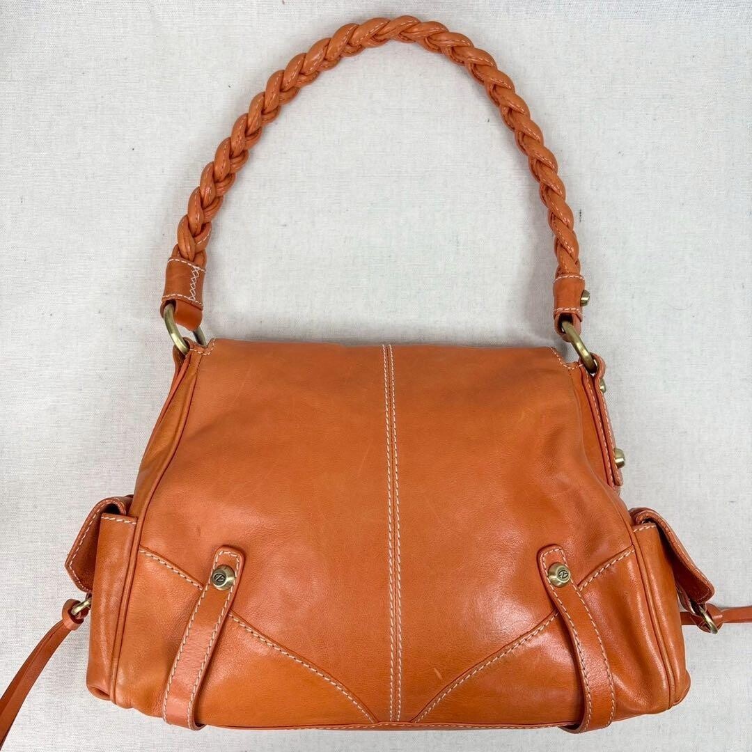 Francesco Biasia Secret Love Orange Leather Y2K Shoulder Bag Braided Strap Auth