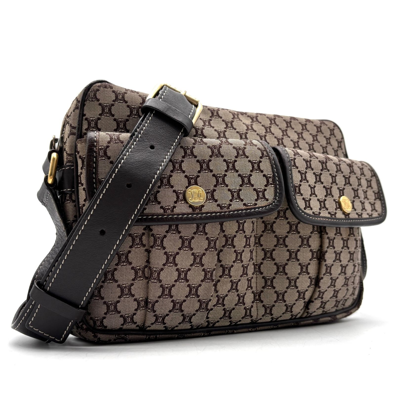 CELINE Macadam Triomphe Brazon Crossbody Bag Brown Excellent Condition Authentic