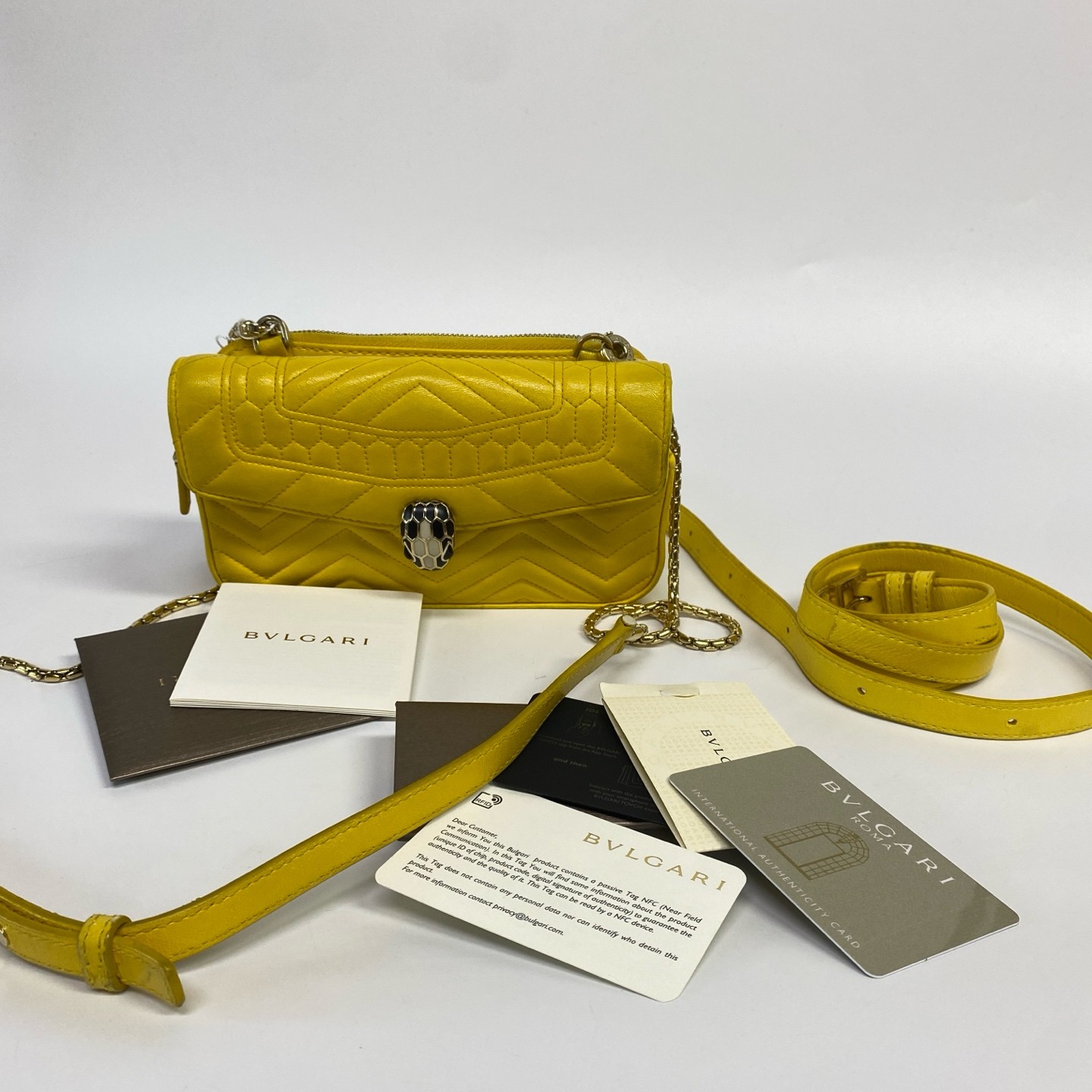 Bvlgari Serpenti Forever Double Layer Crossbody Yellow Calfskin Snake Head Bag