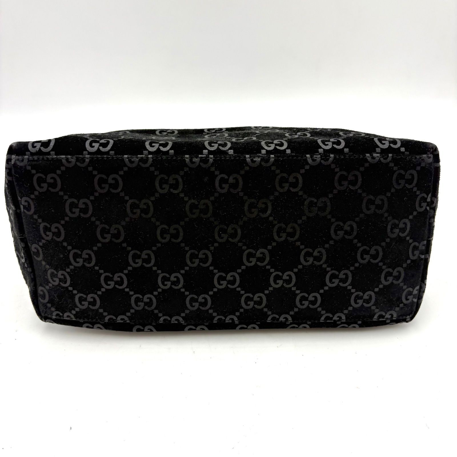GUCCI Tom Ford Era Bamboo Suede Leather Shoulder Bag Black GG Logo Authentic