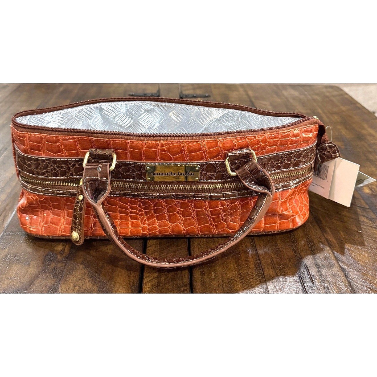 NWT Samantha Brown Insulated Corporate Chic Orange Croc Embossed Lunch Handbag
